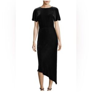 St John Asymmetric Velvet Midi Dress in Black Size 10💕